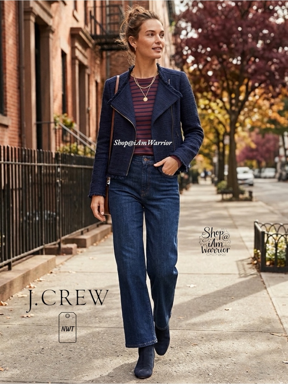 J.Crew NWT navy blue asymmetrical zip cotton fringe jacket *shop@iamwarrior